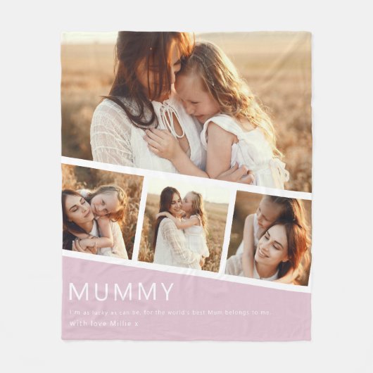 Couverture Polaire Modern Mummy Photo Strip Collage Fleece Pink (Devant)