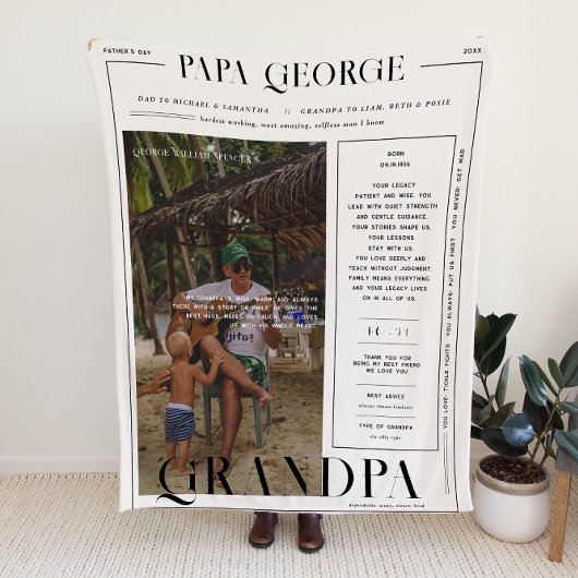 Couverture Polaire Modern Newspaper-Style Father’s Day Photo Blanket