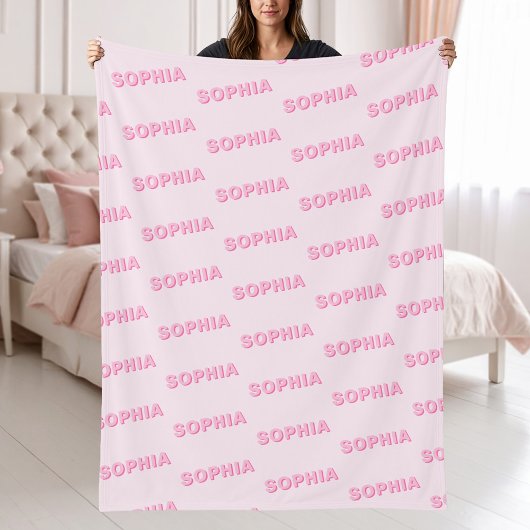 Couverture Polaire Modern Pink Personalized Repeating Name Pattern
