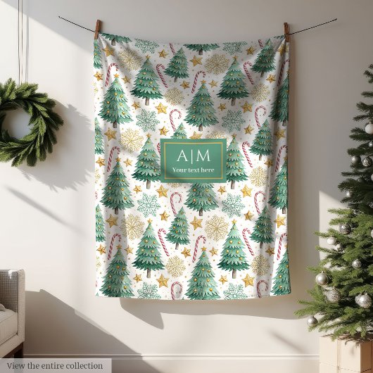 Couverture Polaire Modern red and green watercolor Christmas trees