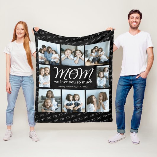 Couverture Polaire Modern Script Mom We Love You Photo Collage XO  (En situation)