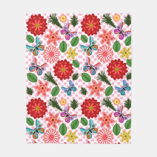 Couverture Polaire Modern Spring Garden Butterfly Floral  (Devant)