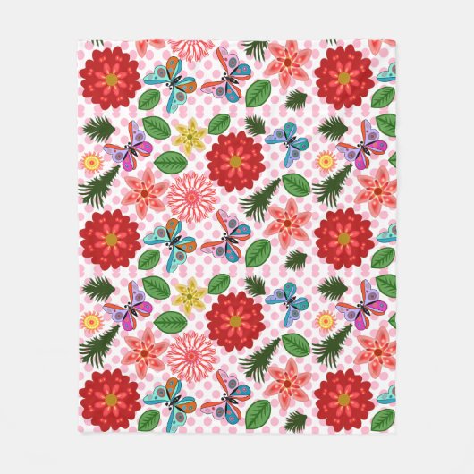 Couverture Polaire Modern Spring Garden Butterfly Floral  (Devant)