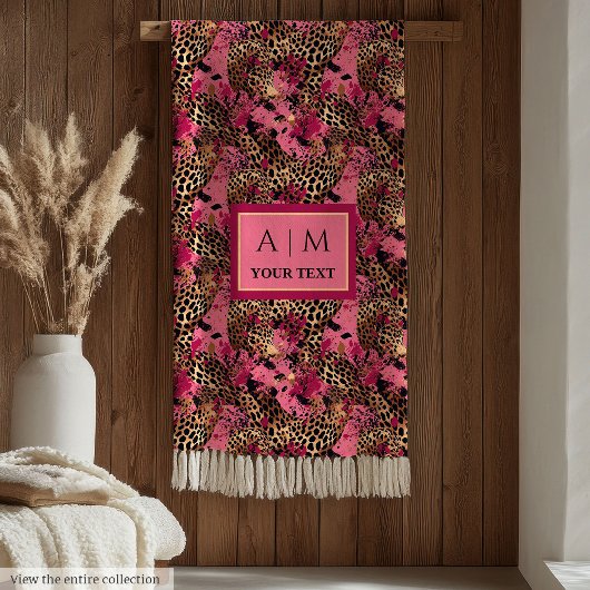 Couverture Polaire Modern watercolor leopard skin magenta throw