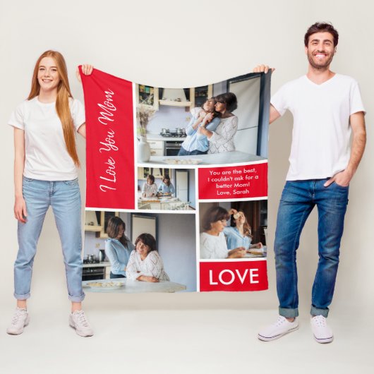 Couverture Polaire Modern We Love You Red Photo Collage (En situation)