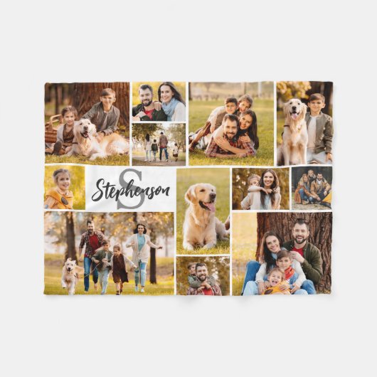 Couverture Polaire Moderne 12 Photo Collage Nom du script Monogramme (Devant (Horizontal))