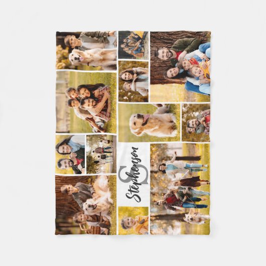 Couverture Polaire Moderne 12 Photo Collage Nom du script Monogramme (Devant)