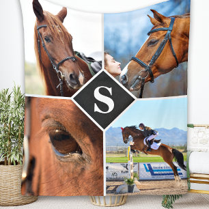 Couverture Polaire Moderne 4 Photo Collage Monogramme Animaux domesti