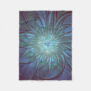 Couverture Polaire Moderne Abstrait tendance Fleur bleue Fractal Art