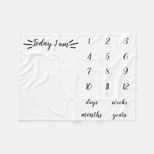 Couverture Polaire Moderne Aujourd'Hui Je Suis Baby Milestone Blanket (Devant (Horizontal))