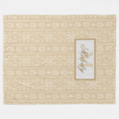 Couverture Polaire Moderne Beige et crème Floral Damask Monogramme (Devant (Horizontal))
