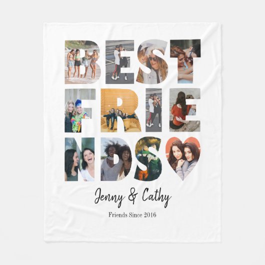 Couverture Polaire Moderne Best Friends Heart Besties Photo Collage (Devant)