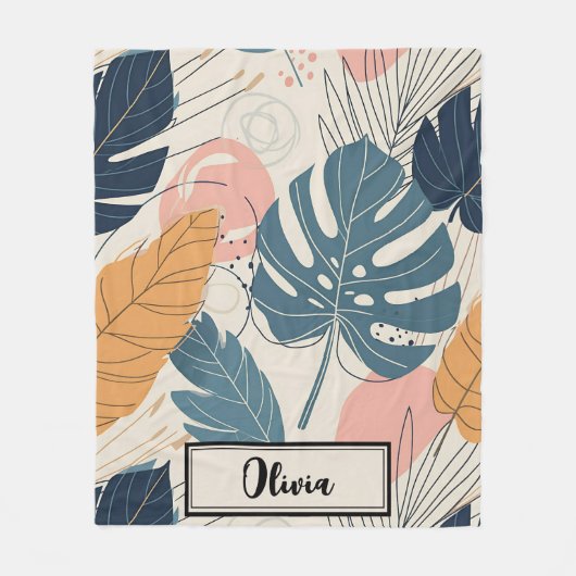 Couverture Polaire Moderne Boho Feuilles Tropicales Abstraites (Devant)