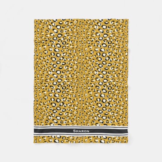 Couverture Polaire Moderne chic imprimé guépard doré à monogramme (Devant)