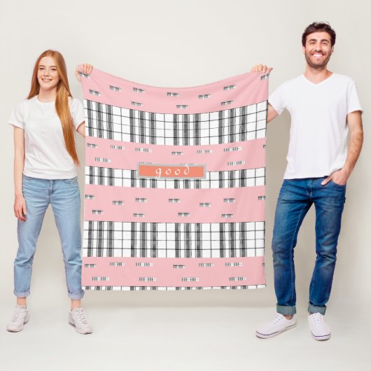 Couverture Polaire Moderne Chic Plaid Rose & Blanc (En situation)