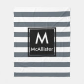 Couverture Polaire Moderne épaisse rayures blanches Carré noir Monogr (Devant)