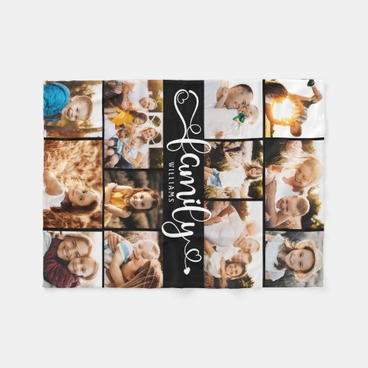 Couverture Polaire Moderne Family Script Hearts Photo Collage Chic (Devant (Horizontal))