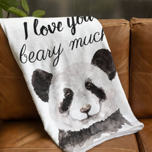 Couverture Polaire Moderne Je T'Aime Beary Beaucoup Panda Noir Et Bla