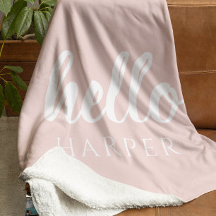 Couverture Polaire Moderne Minimaliste Rose Pâle Bonjour Et Votre Nom