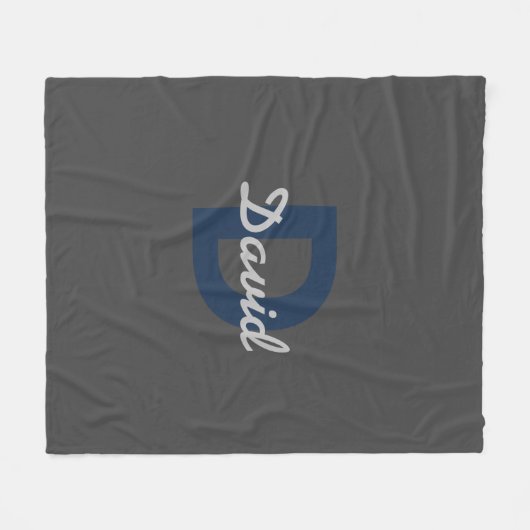 Couverture Polaire Moderne modifiable gris foncé & bleu Nom et monogr (Devant (Horizontal))
