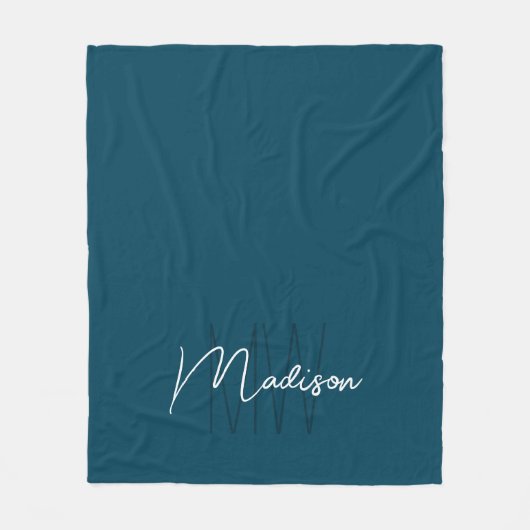 Couverture Polaire Moderne Monogramme Nom Script Bleu (Devant)