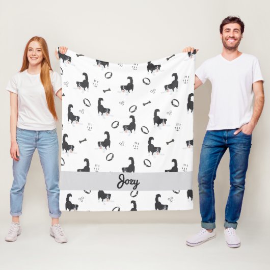 Couverture Polaire Moderne motif Border Collie & os en Flat Design (En situation)