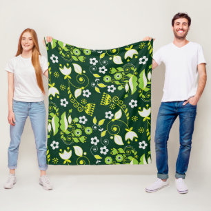 Couverture Polaire Moderne motif floral scandinave vert foncé