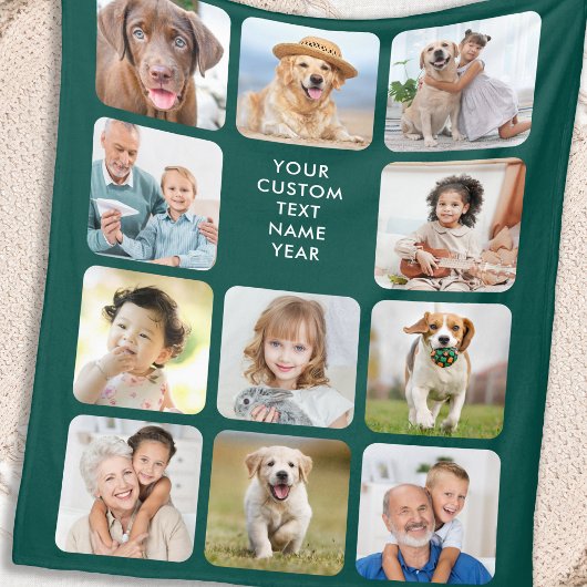 Couverture Polaire Moderne Personnalisé 11 Photo Collage Emerald Gree