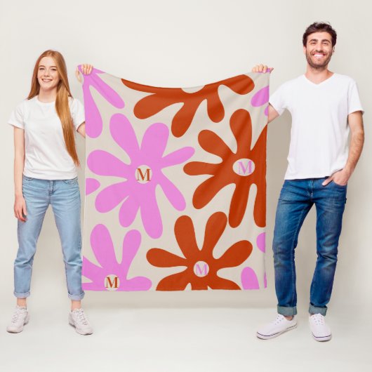 Couverture Polaire Moderne Rose Oro Monogramme Fleur Conception perso (En situation)