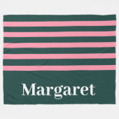 Couverture Polaire Moderne vert & rose monogramme blanc nom (Devant (Horizontal))