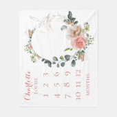 Couverture Polaire Mois bébé Blush Floral Monogrammed Fleece Blanke (Devant)