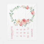 Couverture Polaire Mois de bébé Blush Rose Floral Monogrammé (Devant)