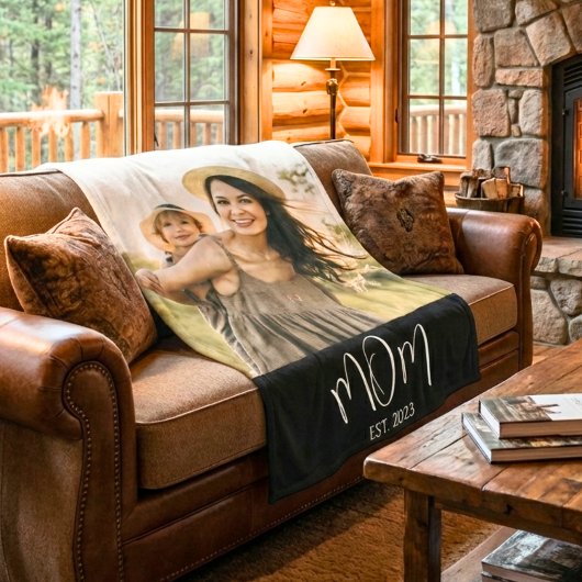 Couverture Polaire Mom Established Black Modern Script Photo