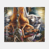 Couverture Polaire Moment tranquille : femme indienne et loup (Devant (Horizontal))