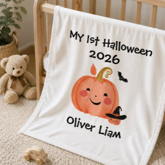 Couverture Polaire Mon 1er Halloween 2026 Citrouille Souriante Sorciè