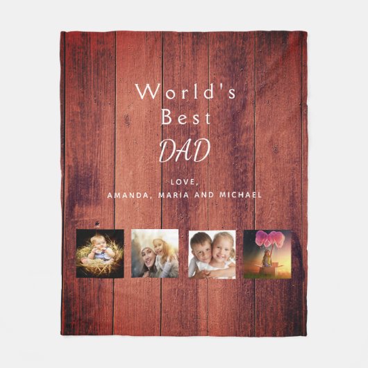 Couverture Polaire Mon père brun photo collage rustique (Devant)