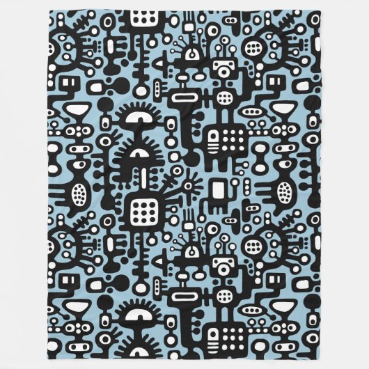 Couverture Polaire Monde mécanoïaque - Noir et blanc avec Bleu Lt (Devant)
