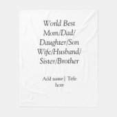 Couverture Polaire Monde meilleur maman mari femme papa fille fils (Devant)