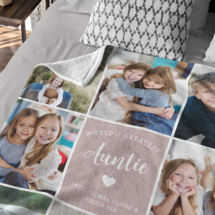 Couverture Polaire Monde plus grande Tante Photo Collage simple rose