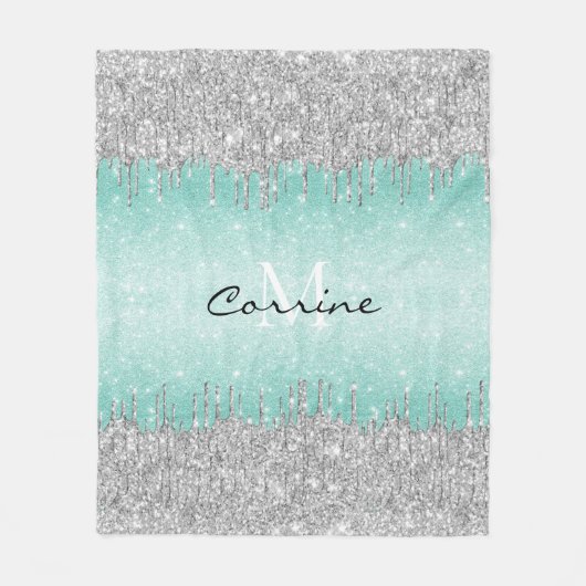 Couverture Polaire Monogram Aqua Blue Ombre Parties scintillant Silve (Devant)