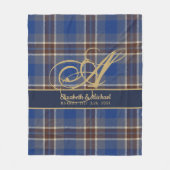 Couverture Polaire monogram Blue Tartan Plaid Newlyweds Wedding (Devant)