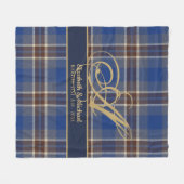 Couverture Polaire monogram Blue Tartan Plaid Newlyweds Wedding (Devant (Horizontal))
