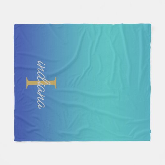 Couverture Polaire Monogram Blue Turquoise Modern Script Nom (Devant (Horizontal))