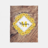 Couverture Polaire Monogram de Rustic Sunflowers & Wood Texture (Devant)