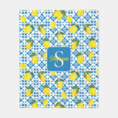 Couverture Polaire Monogram Name Blue French Tile Lemon Pattern  (Devant)