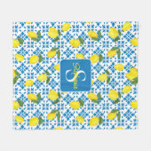 Couverture Polaire Monogram Name Blue French Tile Lemon Pattern  (Devant (Horizontal))