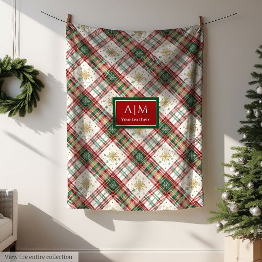 Couverture Polaire Monogram red and green watercolor festive blanket