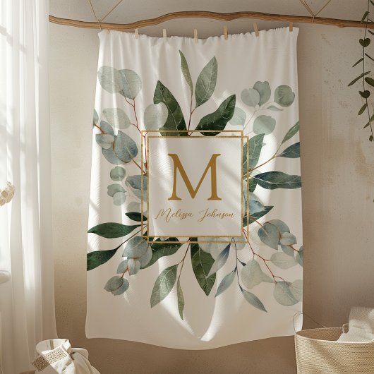 Couverture Polaire Monogram Watercolor Tropical Green Leaves