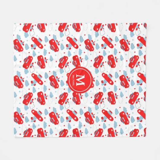 Couverture Polaire Monograme des Red and Blue Planes et des Clouds (Devant (Horizontal))