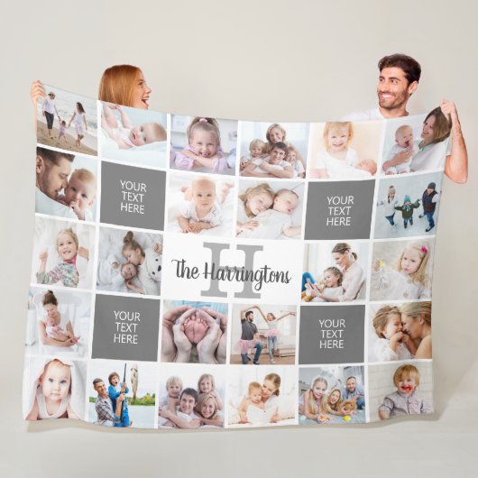 Couverture Polaire Monogramme 24 Photo Collage personnalisé (En situation)